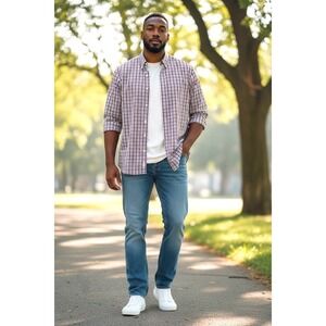 (F-186)Croft & Barrow Men's Button Down Shirt 15 1/2 34/35 Plaid Long Sleeve Cas